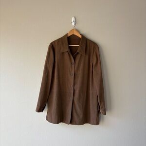 brown faux suede button front